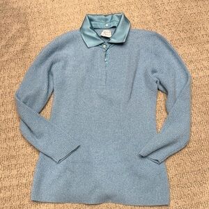 Women's Blue cashmere Sweater with silk Collar